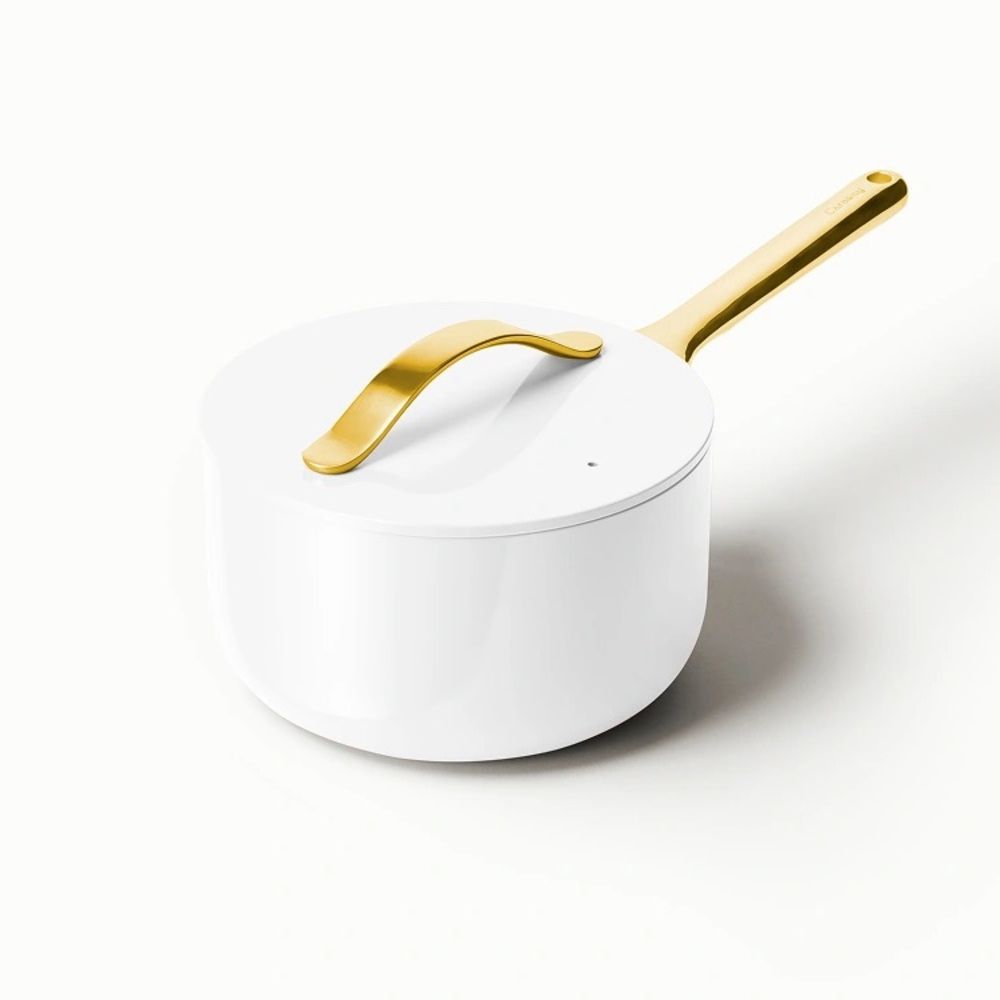 Caraway Nonstick Ceramic Sauce Pan with Lid (3 qt) | White + Gold - Picture 6 of 9